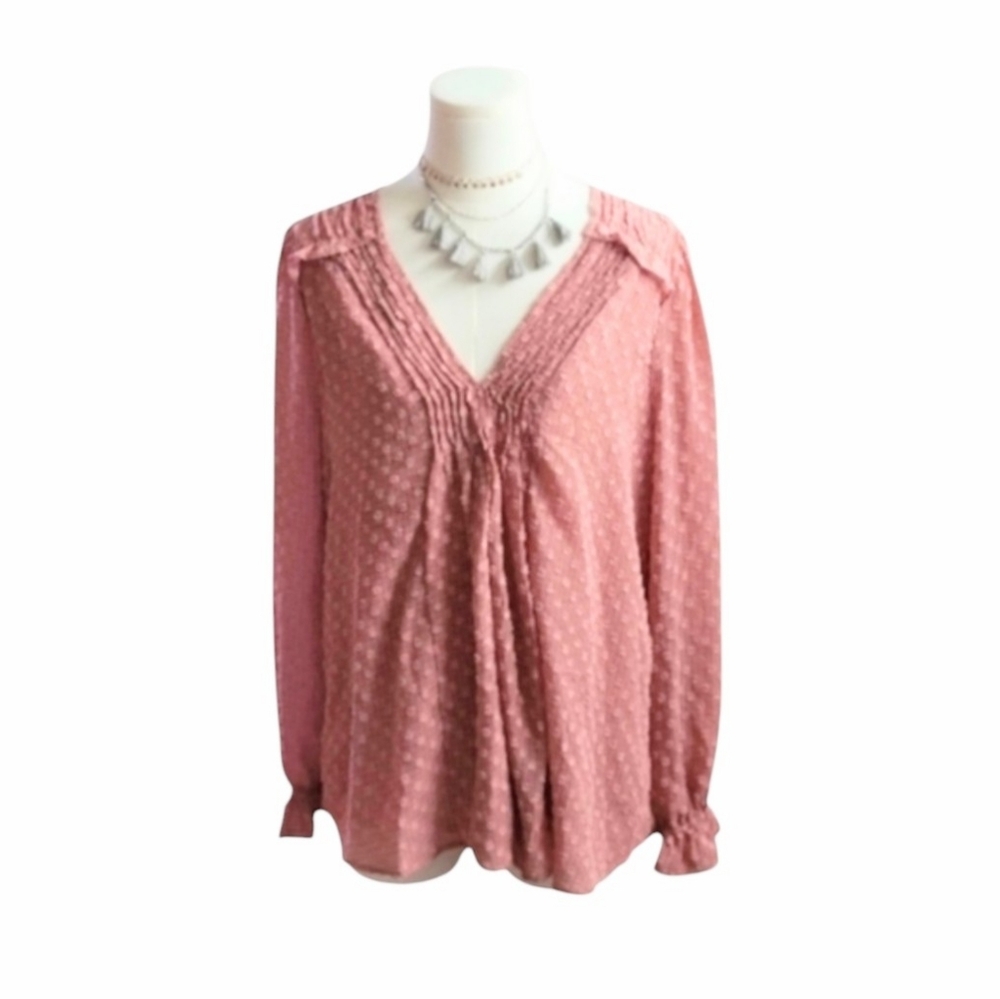 Anthropologie By The River Feminine Mauve Pink Polka Dot Blouse Size Medium